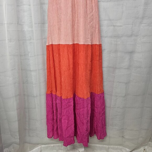 Flying Tomato Pink Orange Sleeveless Maxi Dress Colorblock Boho Festival M - Picture 5 of 11